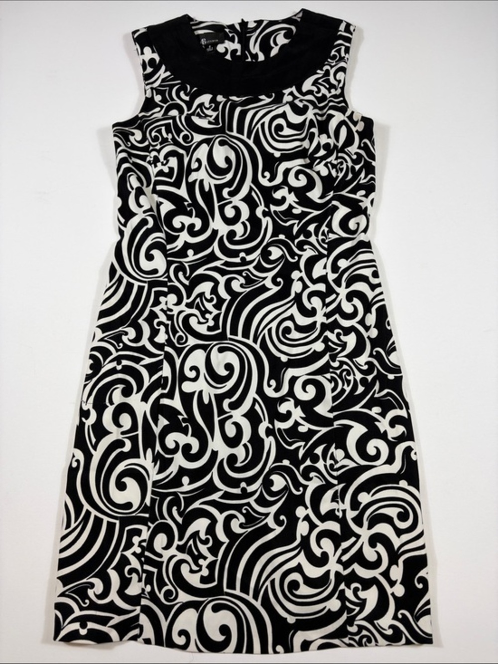 AB Studio Size 6 Black White Scroll Print Sheath Dress Sleeveless